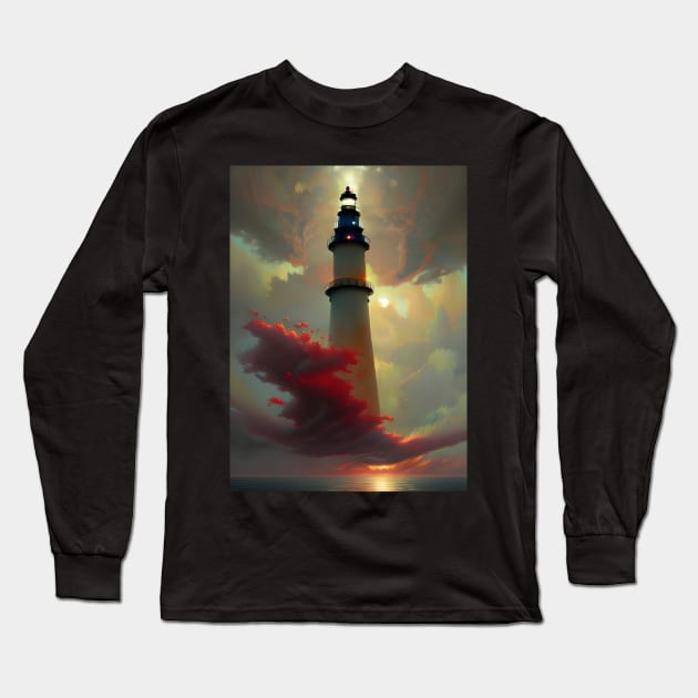 Lighthouse floating in the Sunset Clouds Long Sleeve T-Shirt by Christine aka stine1